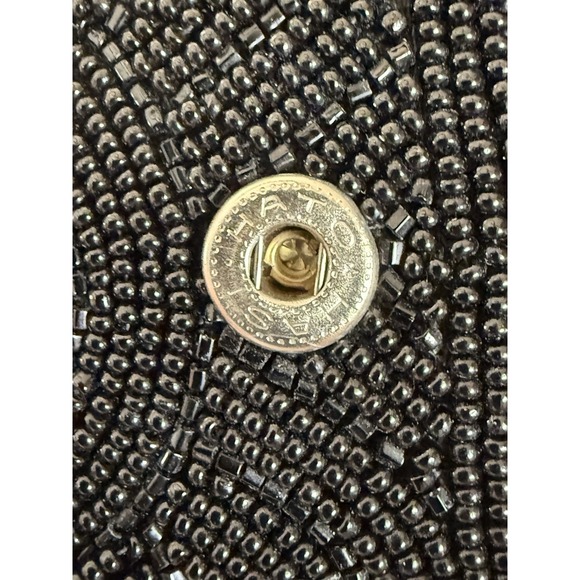 Hato Hasi Black Beaded Vintage Japan Satin Lined Clutch Evening Formal Purse EUC